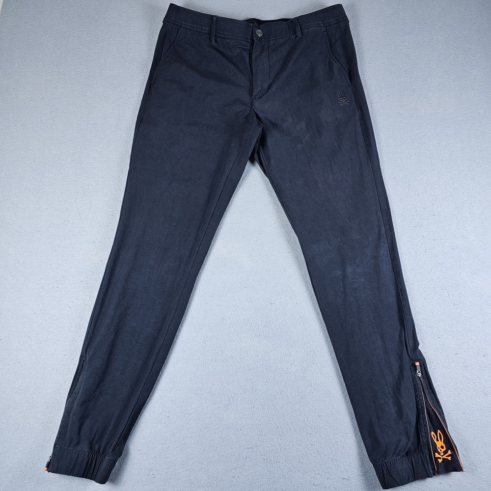 Psycho Bunny Jogger Pants Mens 32 Black Ankle Zip Pockets Logo Athleisure